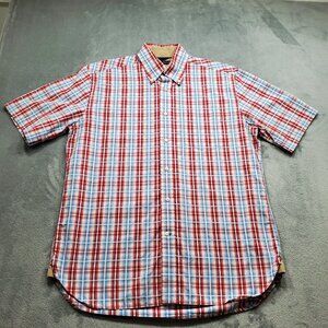 Tommy Hilfiger Button Down Short Sleeve Plaid Shirt 1 Pocket Red White Blue Sz M